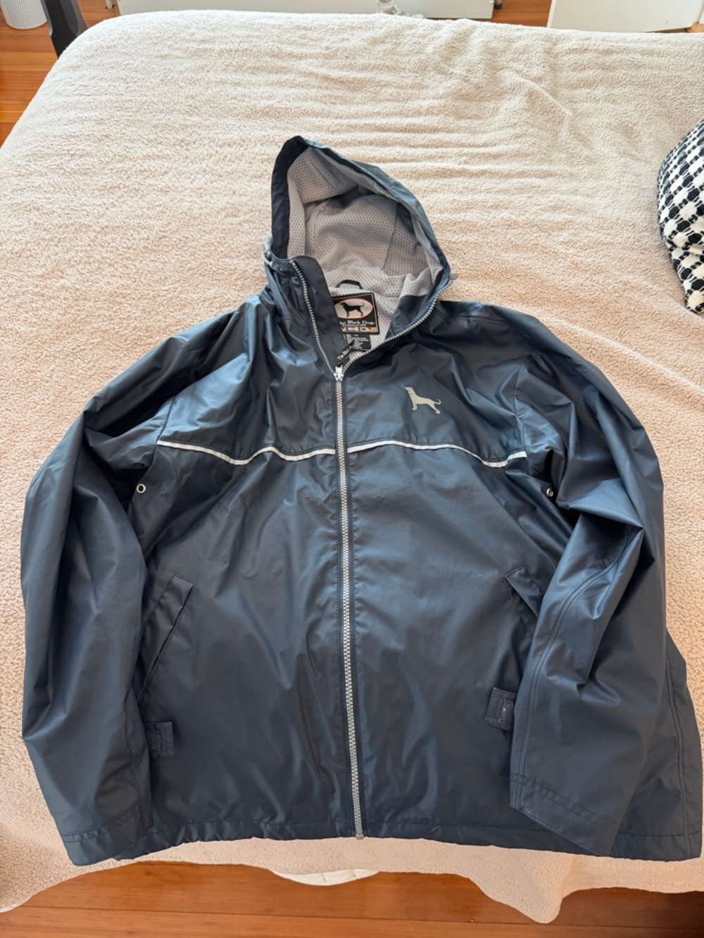 The Black Dog Navy Hooded Raincoat with Reflective Trim